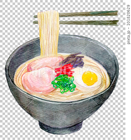 とんこつラーメン 水彩イラスト 水彩イラスト 手描きイラストの