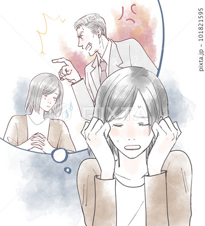 上司に厳しく怒鳴られたことを悩む女性 101821595