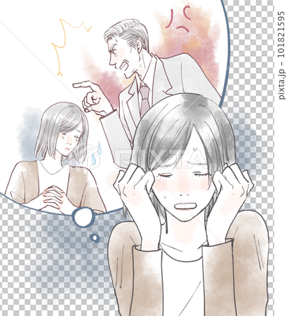 上司に厳しく怒鳴られたことを悩む女性 101821595
