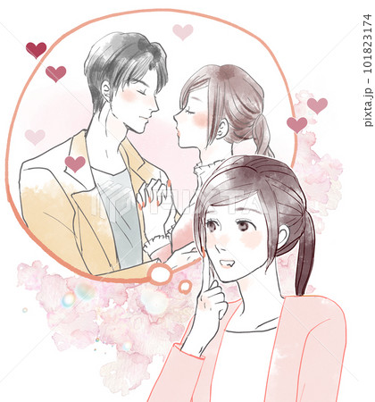憧れの男性とのキスを妄想する女性 101823174