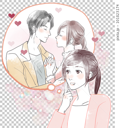 憧れの男性とのキスを妄想する女性 101823174