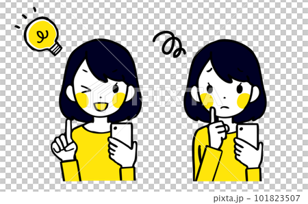 スマートフォンを使う若い女性のイラストセット 101823507