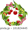 サクランボと葉や花のリースのイラスト背景素材 101824445