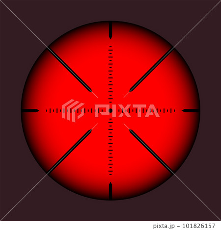 Various weapon thermal infrared sight, sniper rifle optical scope. Hunting gun viewfinder with crosshair. Aim, shooting mark symbol. Military target sign. Game UI element. Vector illustration Various weapon thermal infrared sight, sniper rifle optical scope. Hunting gun viewfinder with crosshair. Aim, shooting mark symbol. Military target sign. Game UI element. Vector illustration 101826157