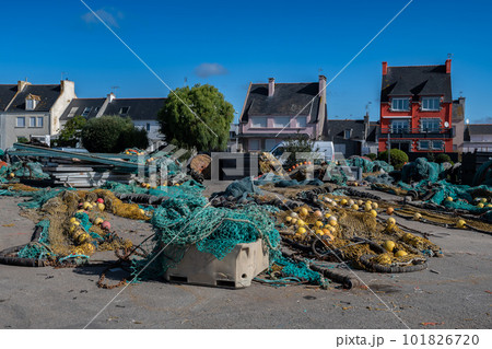 Dragnets And Fishery Equipment At The Harbor Of Finistere City Guilvinec At The Coast Of Atlantic In Brittany, France Dragnets And Fishery Equipment At The Harbor Of Finistere City Guilvinec At The Coast Of Atlantic In Brittany, France 101826720