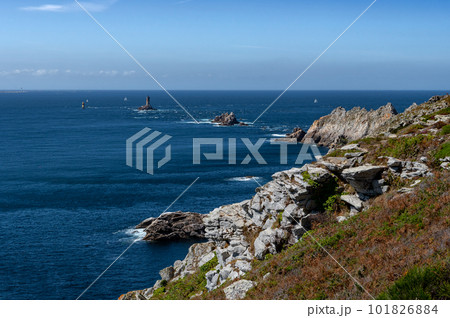 Spectacular Cliffs And Lighthouse At Peninsula Pointe Du Raz At The Finistere Atlantic Coast In Brittany, France Spectacular Cliffs And Lighthouse At Peninsula Pointe Du Raz At The Finistere Atlantic Coast In Brittany, France 101826884