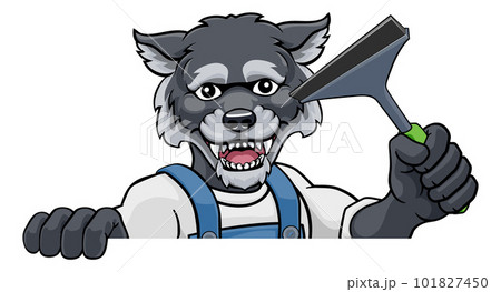Wolf Car Or Window Cleaner Holding Squeegee 101827450