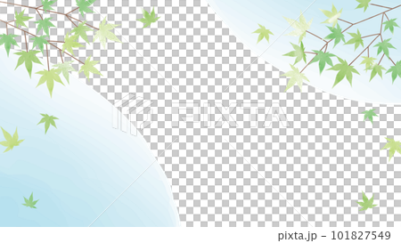 Summer green autumn leaves watercolor background illustration 101827549