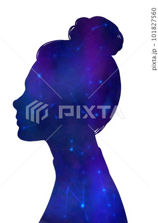 Woman and galaxy double exposure art print. 101827560
