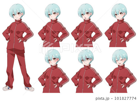 元気なショートカットのジャージを着た女の子全身立ち絵、表情セット 元気なショートカットのジャージを着た女の子全身立ち絵、表情セット 101827774