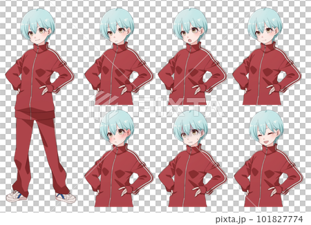 元気なショートカットのジャージを着た女の子全身立ち絵、表情セット 元気なショートカットのジャージを着た女の子全身立ち絵、表情セット 101827774