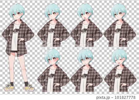 健康捷徑運動型少女全身站立圖，表情集 101827778
