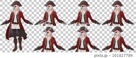 眼帯を付けた海賊の船長風男性の全身立ち絵、表情セット 眼帯を付けた海賊の船長風男性の全身立ち絵、表情セット 101827789
