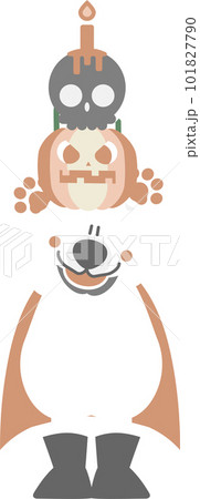 happy halloween holiday festival with cute bear, skull, pumpkin and candy, flat cartoon character design 101827790