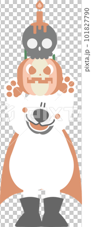 happy halloween holiday festival with cute bear, skull, pumpkin and candy, flat cartoon character design 101827790