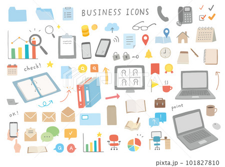 手描きのビジネスアイコンセット詰め合わせ2(カラー/輪郭線なし) 手描きのビジネスアイコンセット詰め合わせ2(カラー/輪郭線なし) 101827810