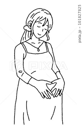 シンプルなタッチ お腹に手を当てる妊娠中の女性のイラストレーション シンプルなタッチ お腹に手を当てる妊娠中の女性のイラストレーション 101827825