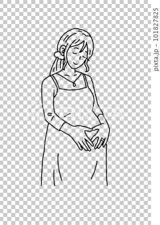 シンプルなタッチ お腹に手を当てる妊娠中の女性のイラストレーション シンプルなタッチ お腹に手を当てる妊娠中の女性のイラストレーション 101827825