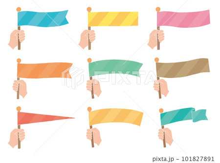 旗を持つ手の手描きイラストセット（カラー/輪郭線なし） 101827891