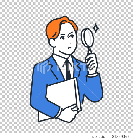 虫眼鏡を覗く若いビジネスマンのシンプルなベクターイラスト素材 101829368