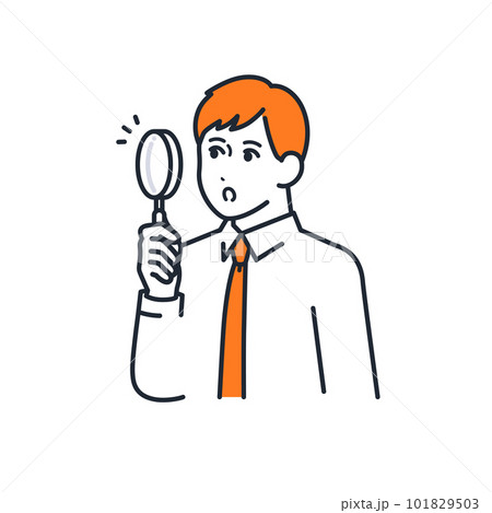 虫メガネを持って調べる若いビジネスマンのシンプルなベクターイラスト素材 101829503