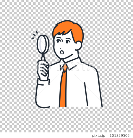 虫メガネを持って調べる若いビジネスマンのシンプルなベクターイラスト素材 101829503