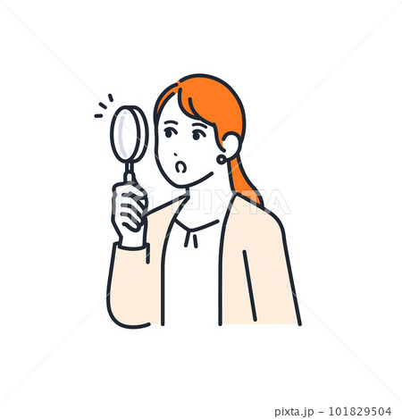 虫めがねを持って調べるスーツの若い女性のシンプルなベクターイラスト素材 虫めがねを持って調べるスーツの若い女性のシンプルなベクターイラスト素材 101829504