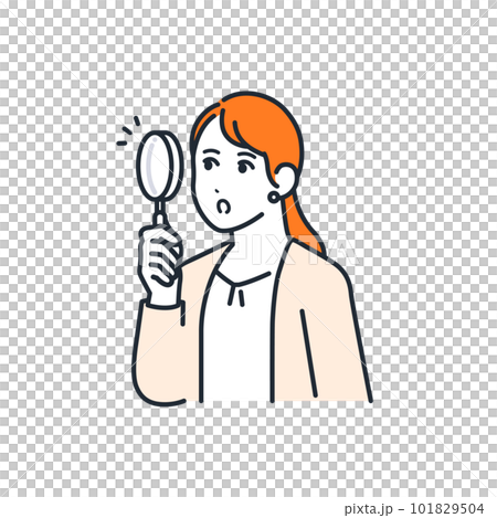虫めがねを持って調べるスーツの若い女性のシンプルなベクターイラスト素材 虫めがねを持って調べるスーツの若い女性のシンプルなベクターイラスト素材 101829504