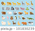 たくさんのかわいい動物のイラストセット　主線なし 白フチ 101830239