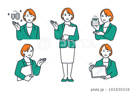 スーツを着た若い女性のシンプルなベクターイラストセット素材 101830316