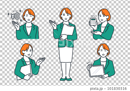 Simple vector illustration set material of a young woman in a suit Simple vector illustration set material of a young woman in a suit 101830316