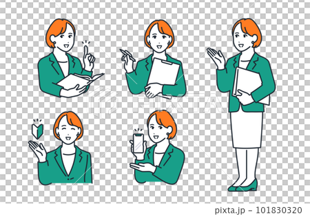 Simple vector illustration set material of a young woman in a suit Simple vector illustration set material of a young woman in a suit 101830320