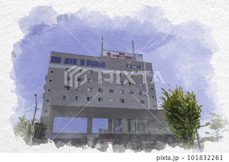 水彩画風　米子市街地　国際ファミリープラザ　鳥取県米子市 101832261