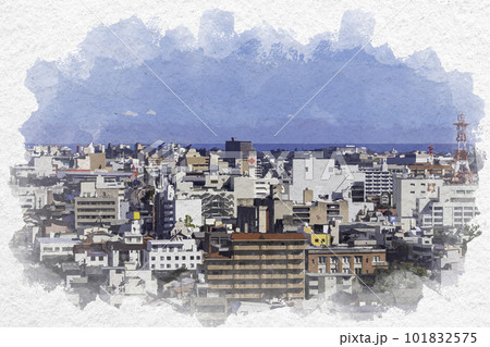 水彩画風　米子市街地　中心部　鳥取県米子市 101832575