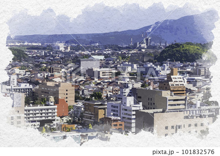 水彩画風 米子市街地 中心部 鳥取県米子市 水彩画風 米子市街地 中心部 鳥取県米子市 101832576