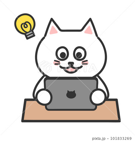 オンライン視聴でひらめく猫 タブレット イラスト オンライン視聴でひらめく猫 タブレット イラスト 101833269