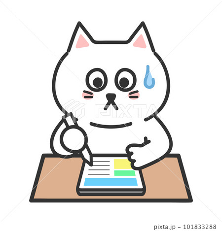困りながら勉強するネコ　タブレット　イラスト 101833288