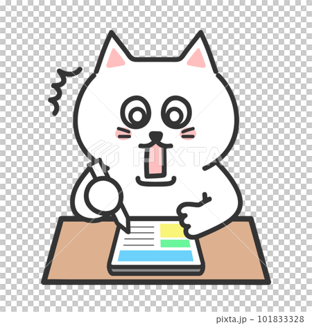 Surprised cat tablet illustration while studying Surprised cat tablet illustration while studying 101833328