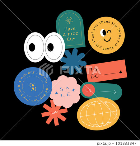 Sicker Pack. Collection of trendy stickers, labels, patches, tags. Retro style. Vector illustration. Sicker Pack. Collection of trendy stickers, labels, patches, tags. Retro style. Vector illustration. 101833847