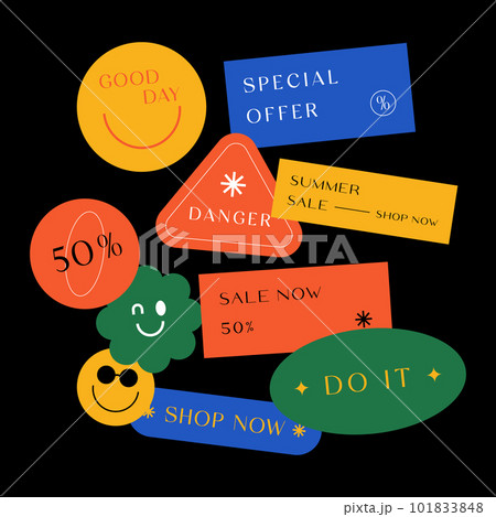 Sicker Pack. Collection of trendy stickers, labels, patches, tags. Retro style. Vector illustration. Sicker Pack. Collection of trendy stickers, labels, patches, tags. Retro style. Vector illustration. 101833848