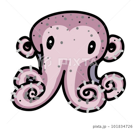 Doodle Cartoon of Squid on Round Background Doodle Cartoon of Squid on Round Background 101834726