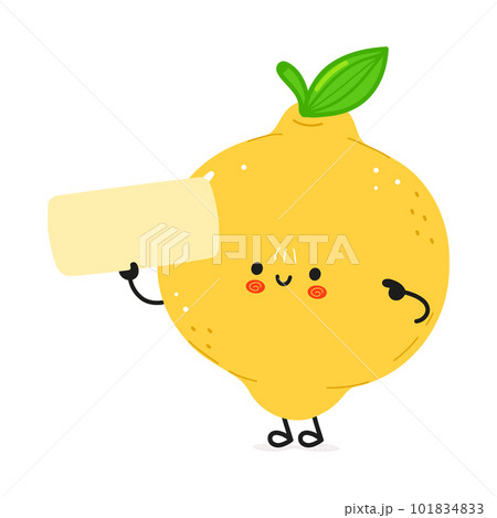 Cute funny lemon poster character. Vector hand drawn cartoon kawaii character illustration. Isolated white background. Lemon poster 101834833