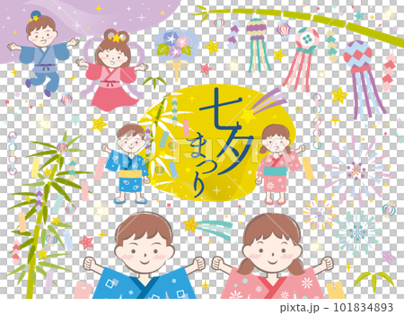 Cute Tanabata festival illustration set for children 101834893