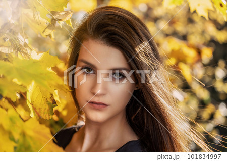 Portrait of attractive long haired girl posing outdoors. Portrait of attractive long haired girl posing outdoors. 101834997
