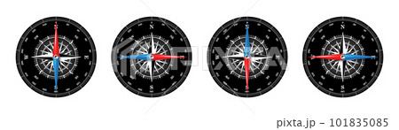 Marine compass, nautical wind rose with cardinal directions of North, East, South, West and degree markings. Geographical position and orientation, cartography and navigation. Vector illustration Marine compass, nautical wind rose with cardinal directions of North, East, South, West and degree markings. Geographical position and orientation, cartography and navigation. Vector illustration 101835085
