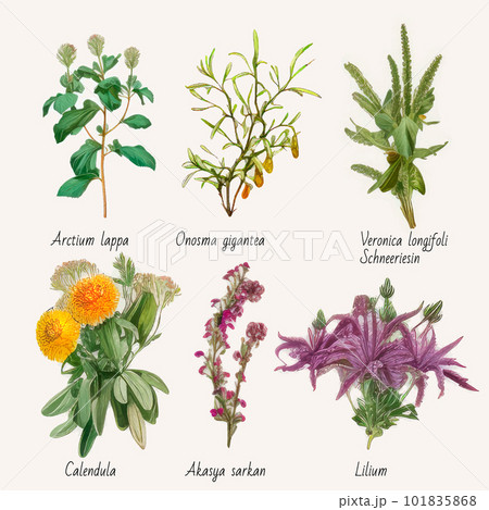 Big icon set of popular culinary herbs. realistic style. 101835868