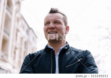 A confident business person in the city. Business vision, communications 101836031
