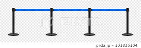 Realistic blue retractable belt stanchion. Crowd control barrier posts with caution strap. Queue lines. Restriction border and danger tape. Attention, warning sign. Vector illustration Realistic blue retractable belt stanchion. Crowd control barrier posts with caution strap. Queue lines. Restriction border and danger tape. Attention, warning sign. Vector illustration 101836104