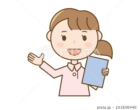 案内をする看護師さん_ピンク白衣を着た女性のイラスト 101836440