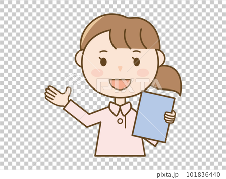 案内をする看護師さん_ピンク白衣を着た女性のイラスト 101836440